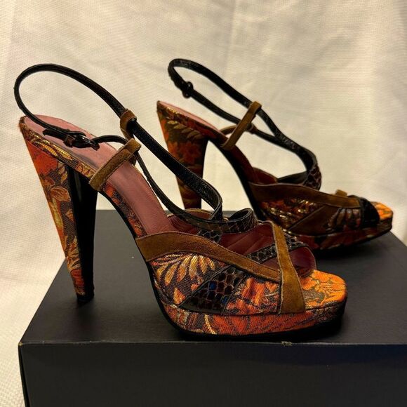 Miu Miu 5” Heels Exotic Jacquard & Leather Slingbacks Size 39 US 9 Made in Italy - Picture 3 of 16